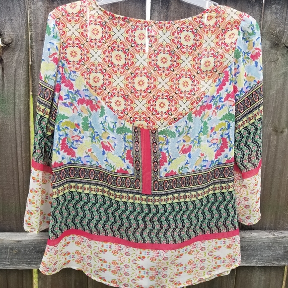 New Directions Brand Top Blouse Boho Multi-Color Floral Print Size 0X - Picture 11 of 11